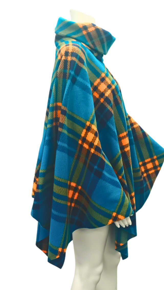 Women's Plaid Turtleneck Poncho - Cozy Fleece Sweater | Oversized Pullover