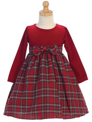 Little Girls Red Black Velvet Plaid Holiday Christmas Girls Dress 3Mos-12 - Little N Kute Boutique