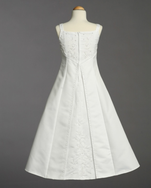 Girls First Communion Dress w/ Bolero Satin Emimbroidered A- line - Little N Kute Boutique
