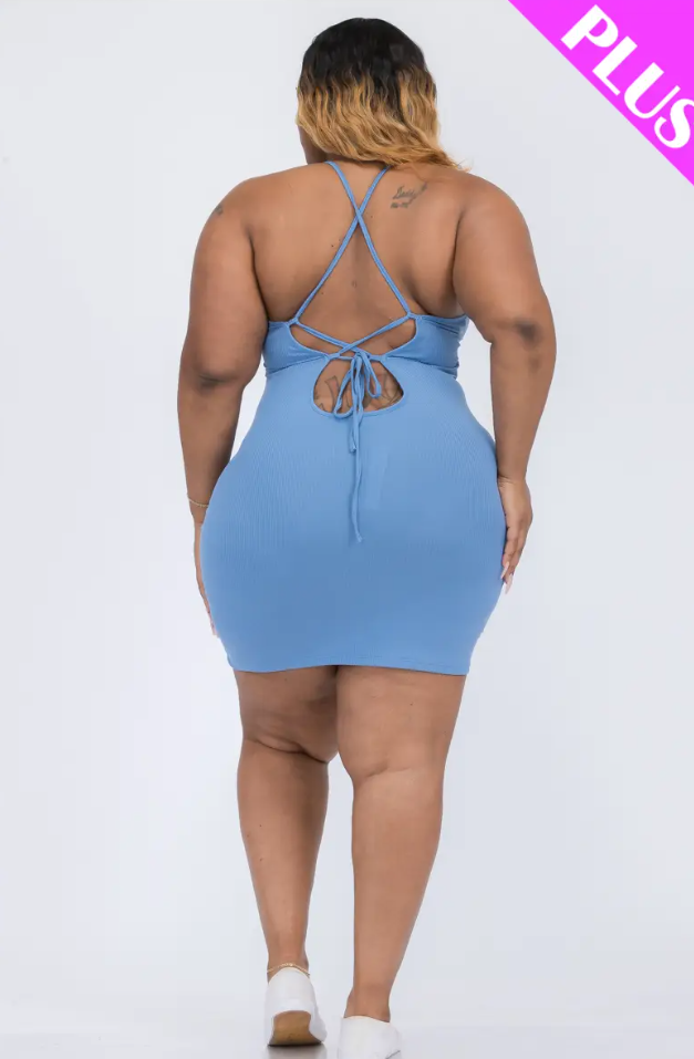 Plus Size Ribben Criss-cross Tie Back Bodycon Dress