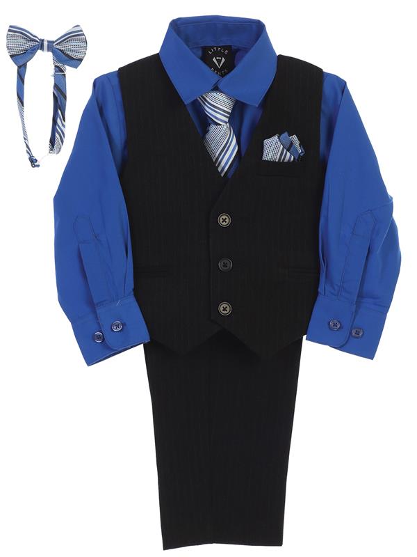 Boys Royal Blue Shirt Zipper Tie Bow Tie Vest Pant Set Size 6M-12Y - Little N Kute Boutique