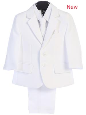 Boys White Suits 5 pc Jacket Suit - Little N Kute Boutique