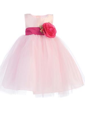 Flower Girls Dress Blossom Ivory Taffeta Drlkk w/ ShirreDetachable Sash & Flower - Little N Kute Boutique