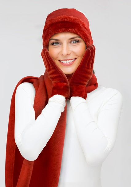 Women's Warm Winter Fleece Hat Caps Set - Little N Kute Boutique