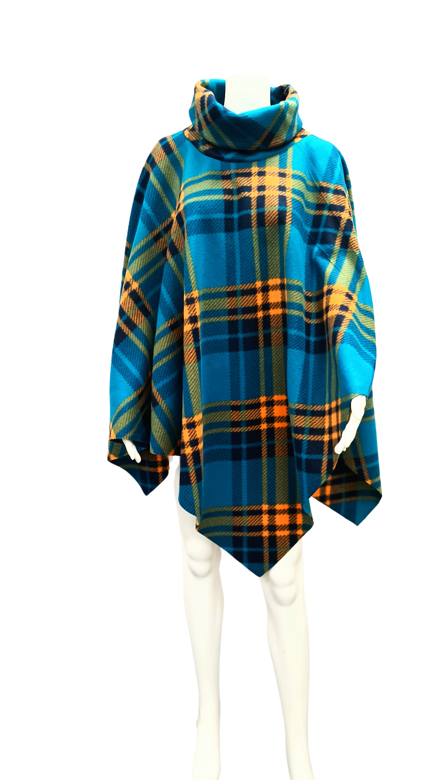 Women's Plaid Turtleneck Poncho - Cozy Fleece Sweater | Oversized Pullover