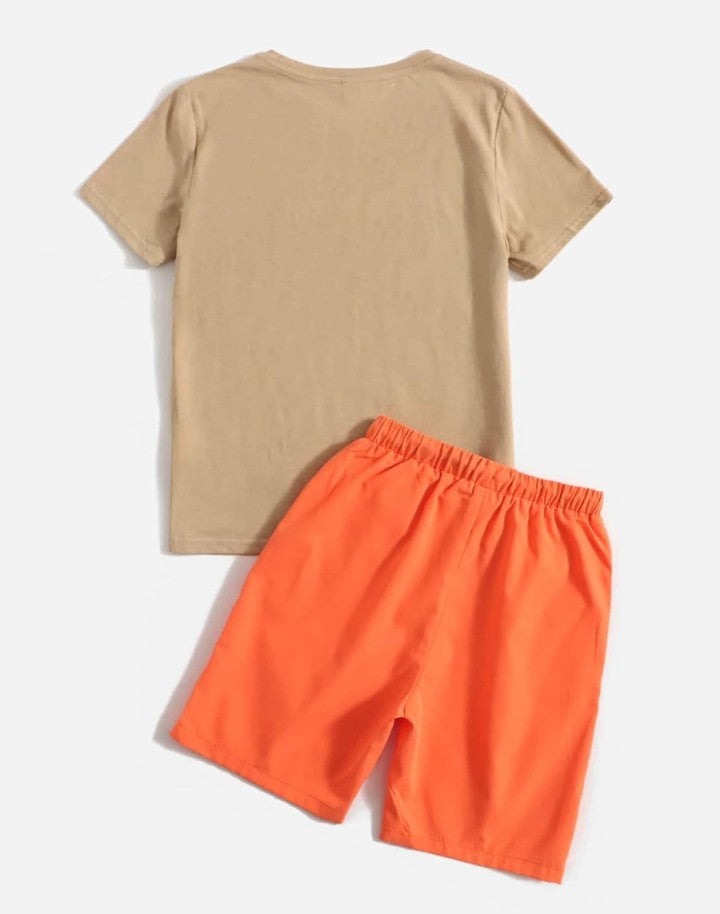 Boy's  2 piece  Outfits  Casual  Graphic  Shorts  Sleeve  Tee and Shorts  Set