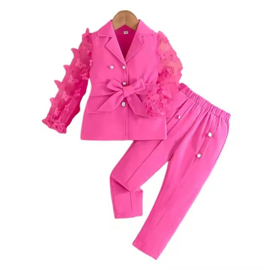 Girls  Butterfly Sleeves  Blazer Top and Matching Pants Set