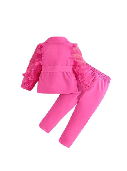 Girls  Butterfly Sleeves  Blazer Top and Matching Pants Set