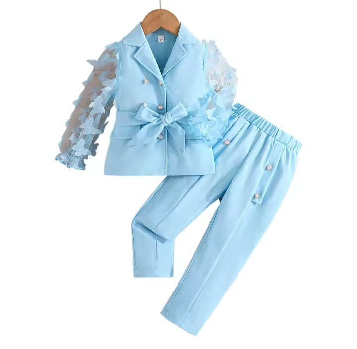 Girls  Butterfly Sleeves  Blazer Top and Matching Pants Set