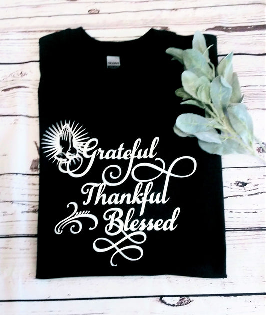 Grateful Thankful Black T-Shirt