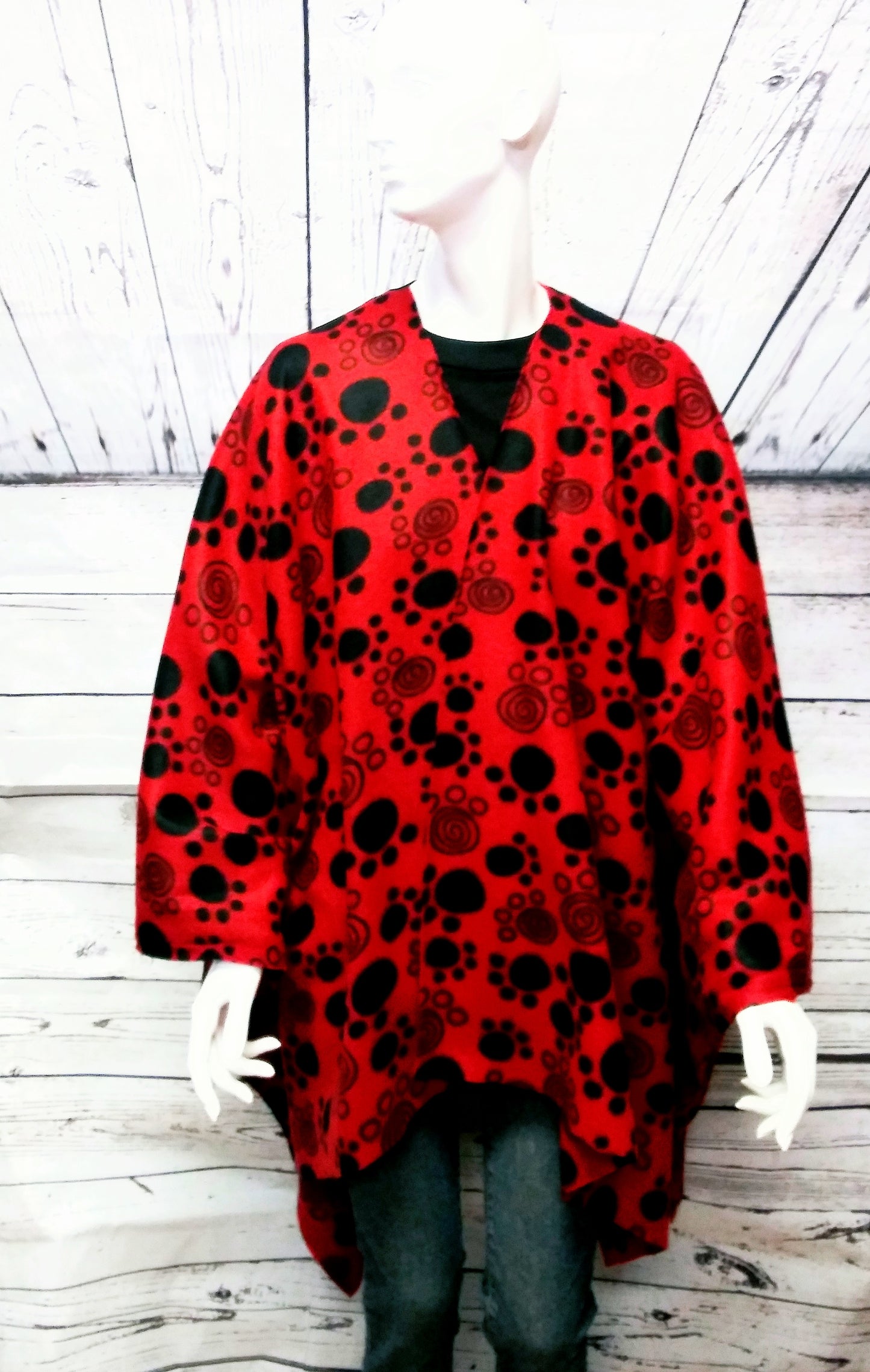 Red Black Plaid Fleece Poncho -Women's Fleece Wrap Shawl