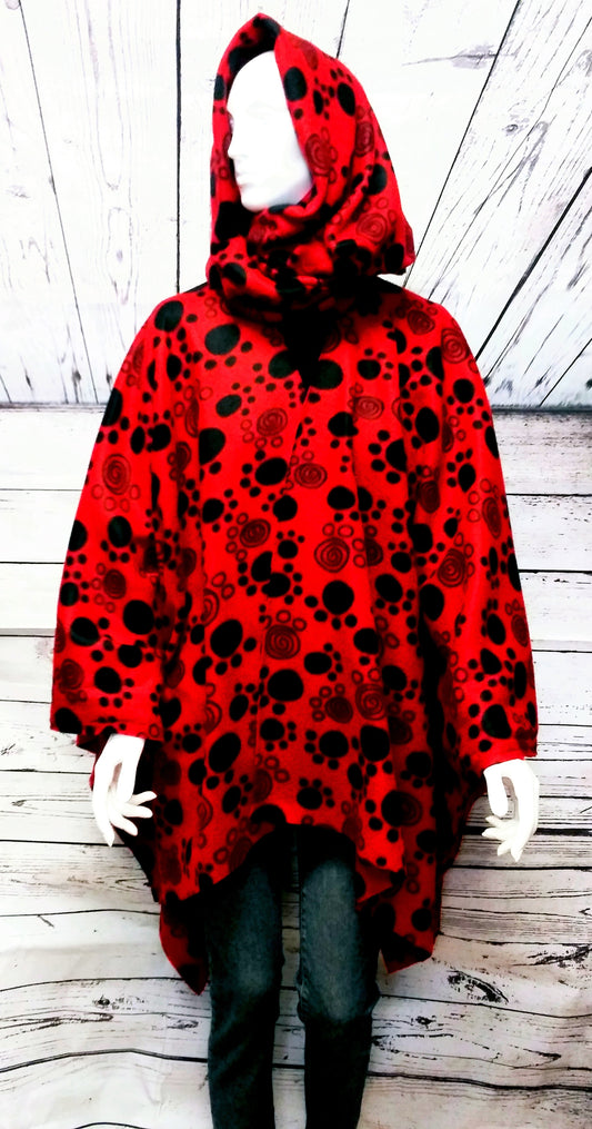 Red Black Plaid Fleece Poncho -Women's Fleece Wrap Shawl