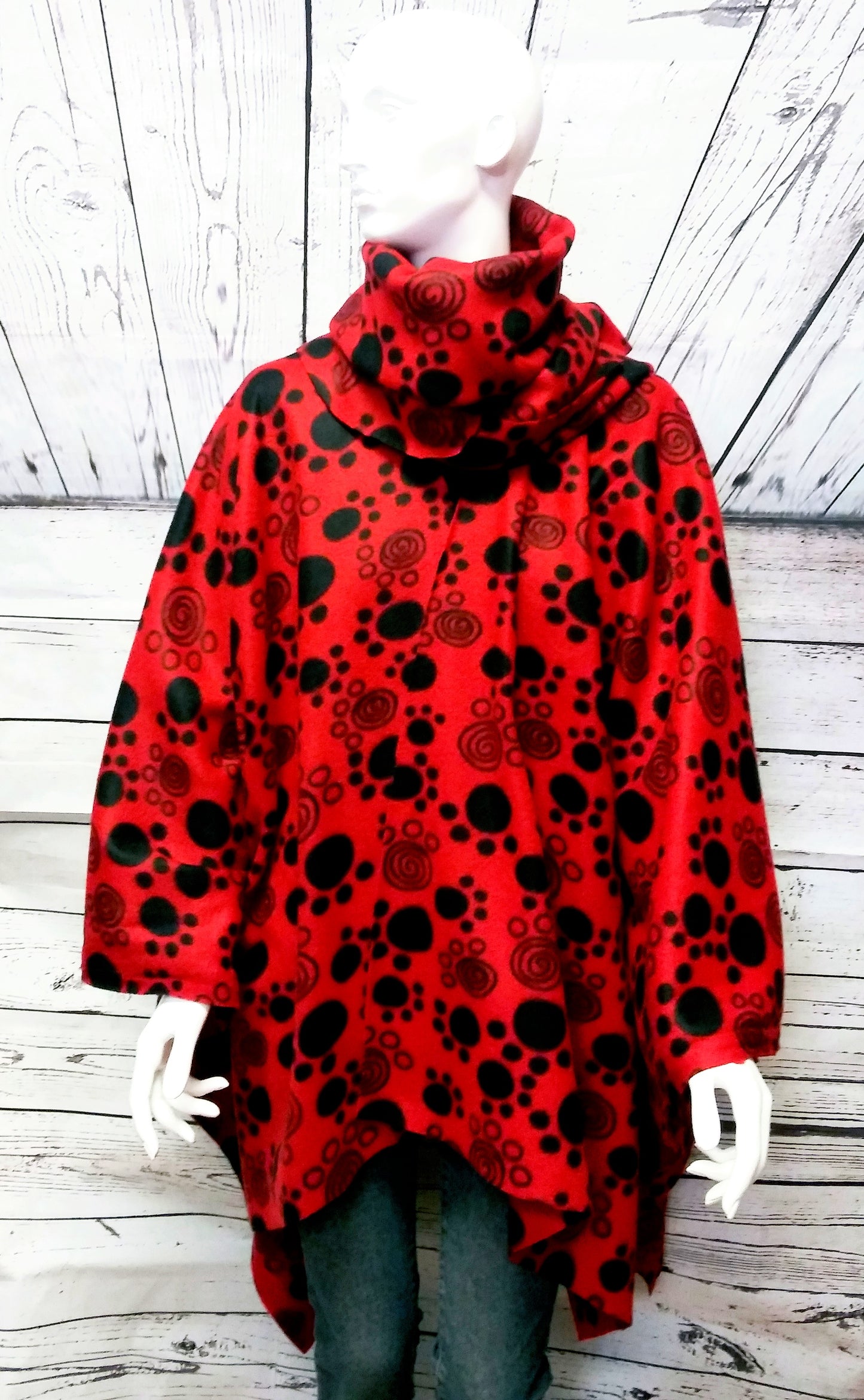 Red Black Plaid Fleece Poncho -Women's Fleece Wrap Shawl