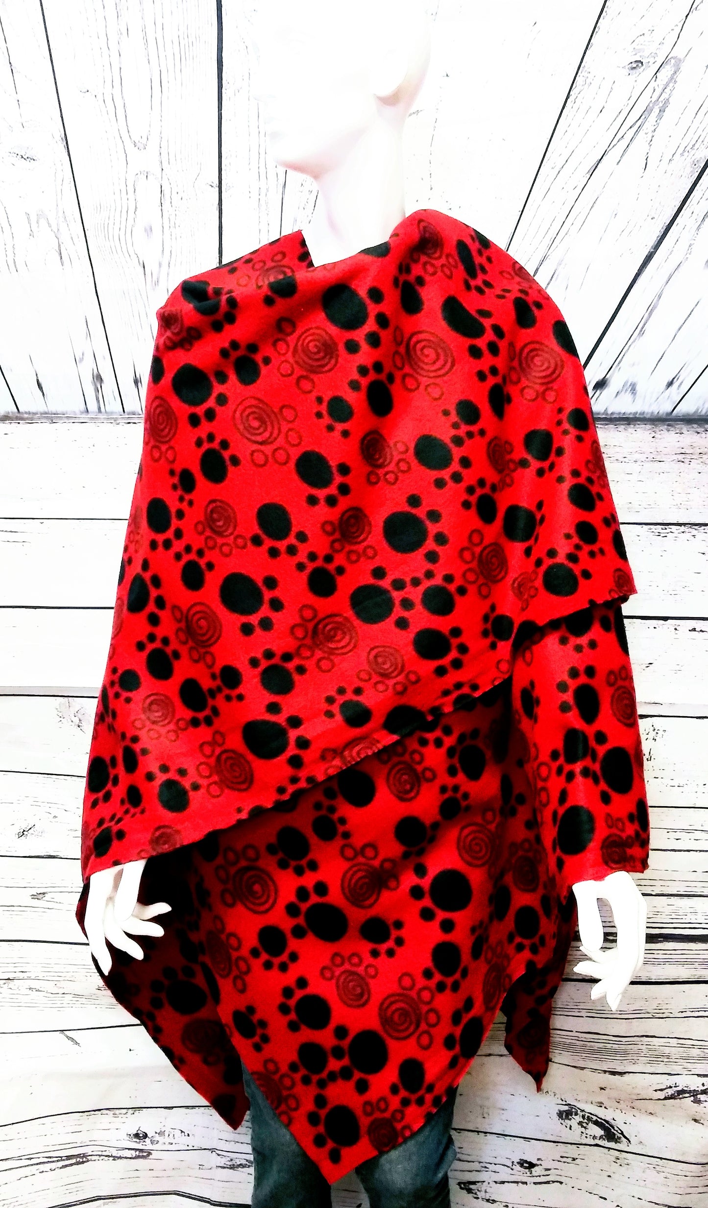 Red Black Plaid Fleece Poncho -Women's Fleece Wrap Shawl