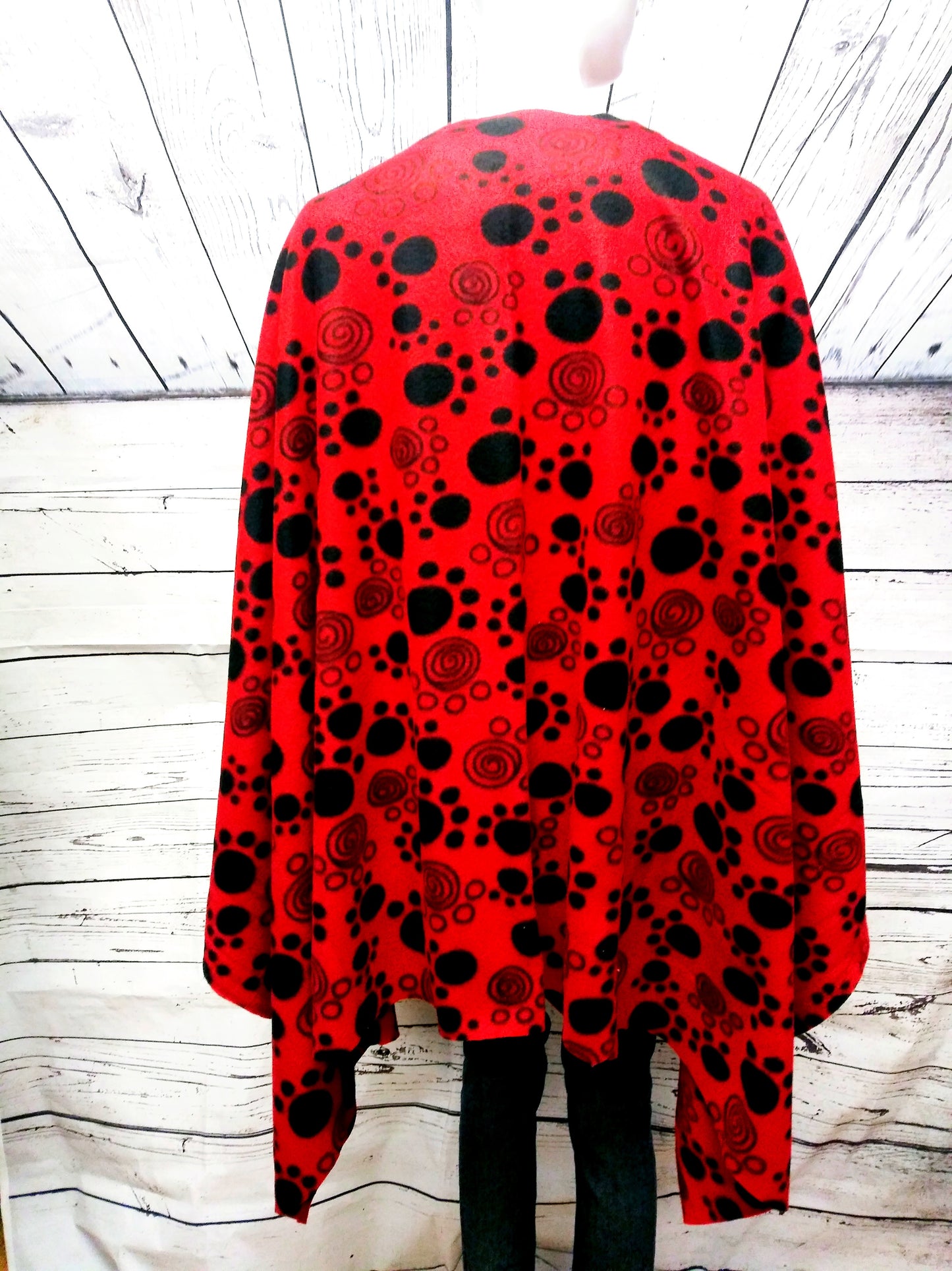 Red Black Plaid Fleece Poncho -Women's Fleece Wrap Shawl