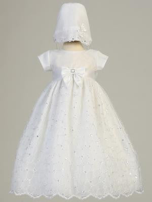 Baby Girls Baptism Embroidred Organza  Baptism Gown w/ Sequins - Little N Kute Boutique
