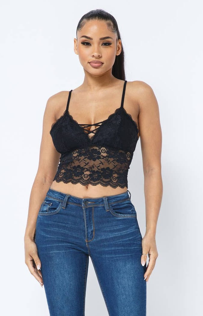 Crossed  Elastic Bra Pad Bralette Lace Cami Top