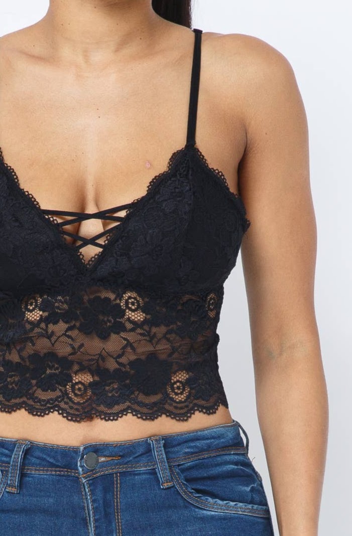 Crossed  Elastic Bra Pad Bralette Lace Cami Top
