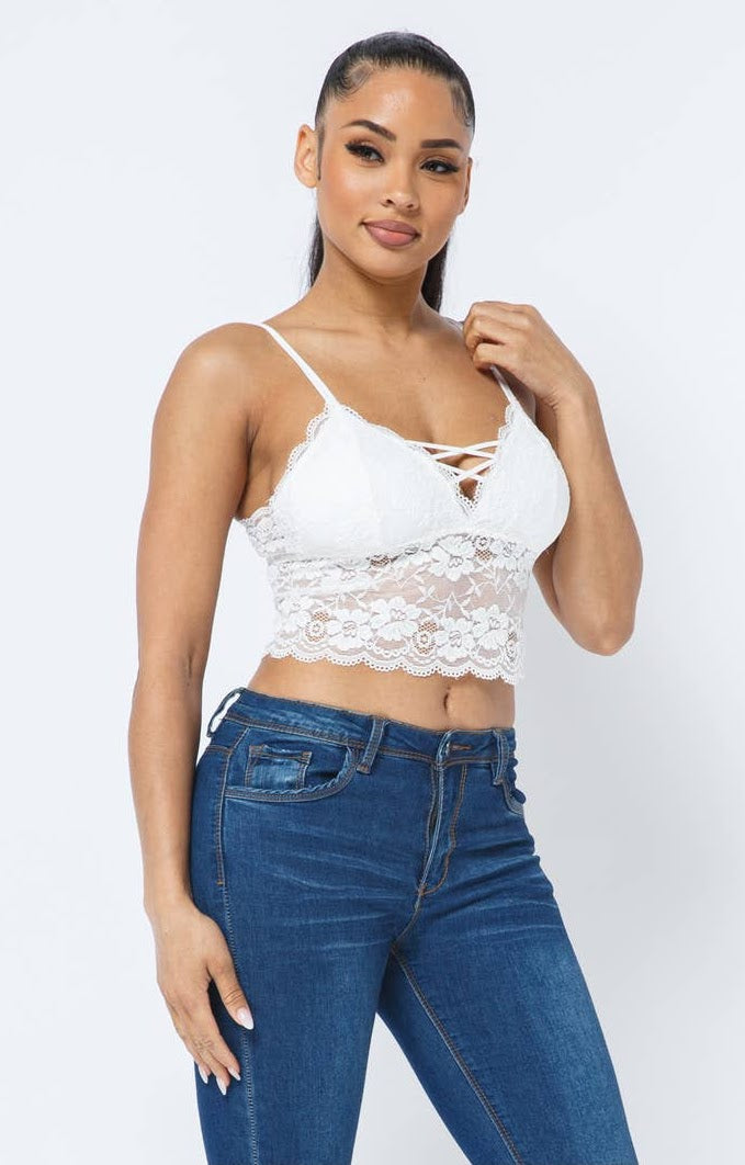 Crossed  Elastic Bra Pad Bralette Lace Cami Top